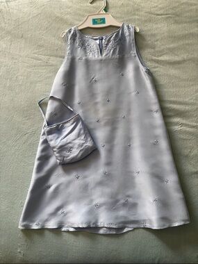 Light Lavender Embroidered Shift Dress with Matching Bag